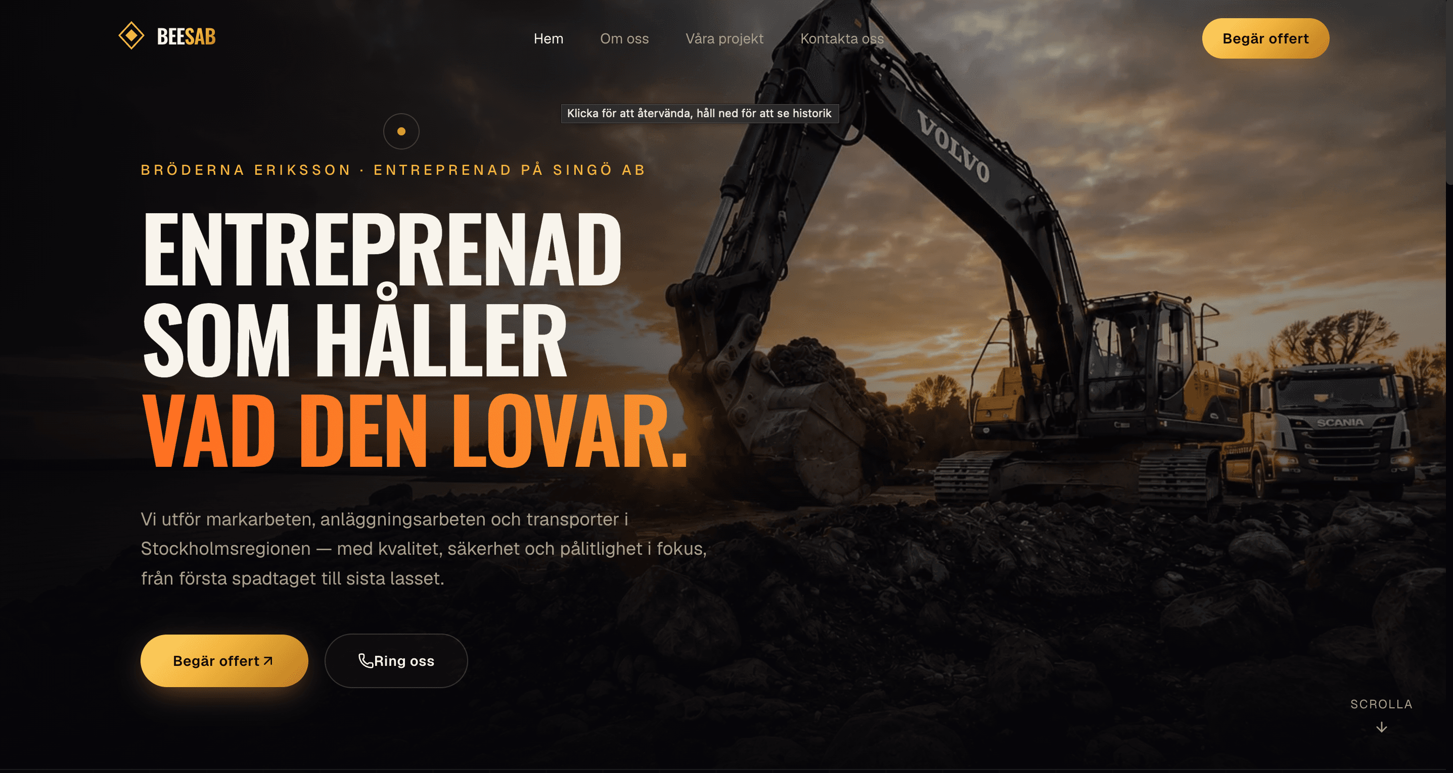 Skärmdump av en hemsida jag bygger